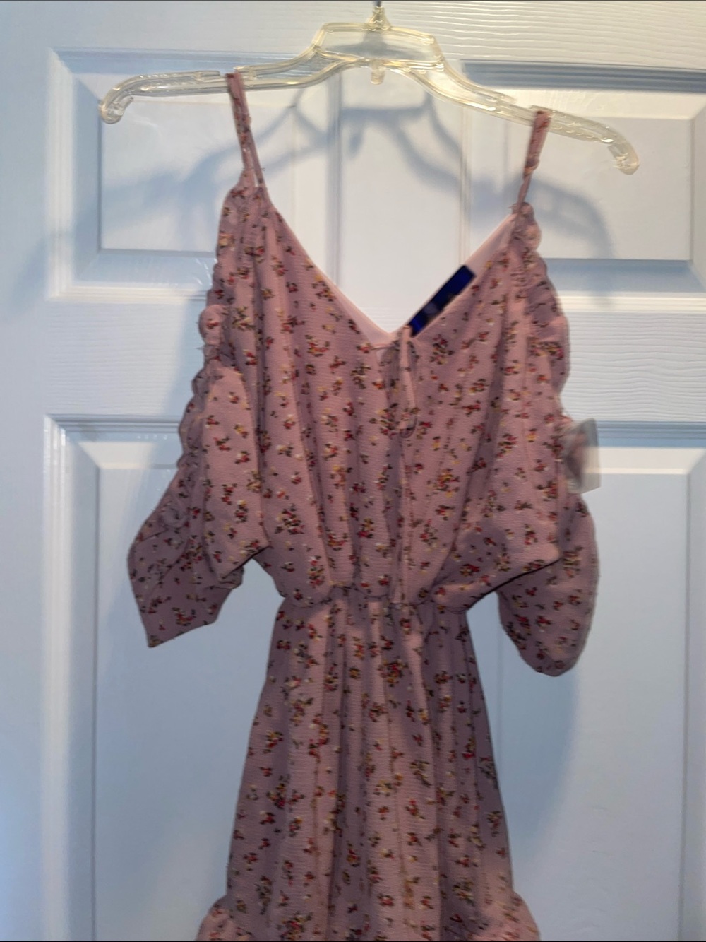 Blue Rain Dusty Pink Floral Shoulder Sundress